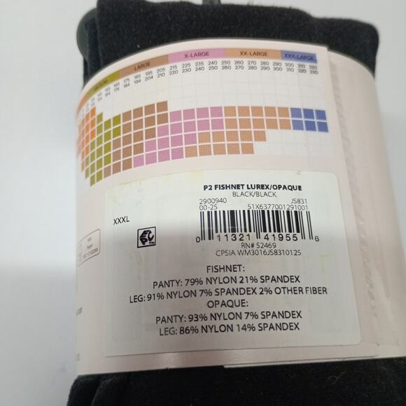 Size XXXL 2 Pr Joyspun Fashion Tights Black Fishnet Lurex Black Opaque - Picture 4 of 4